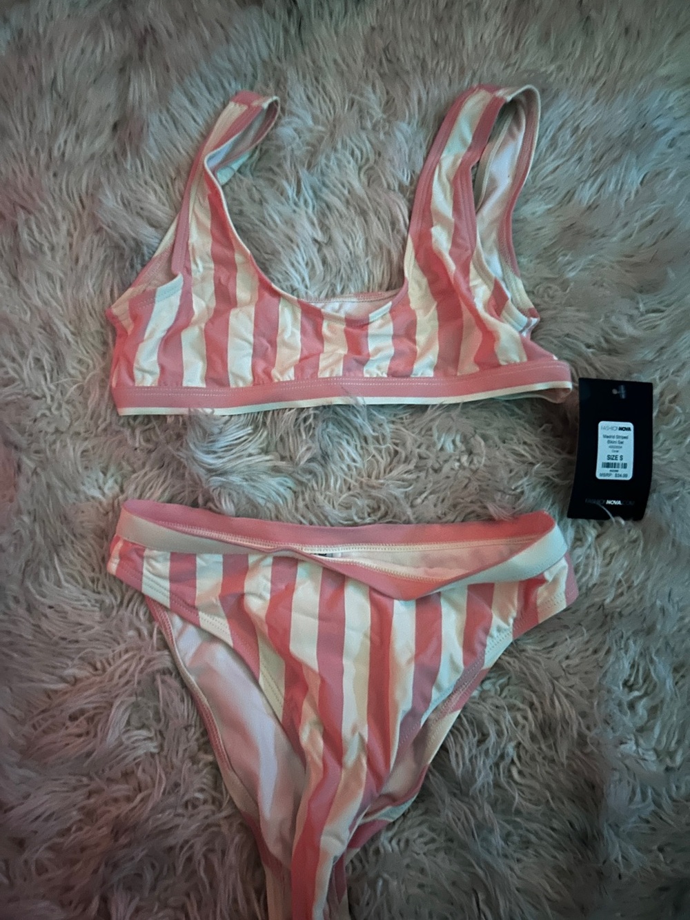 Fashion Nova Coral & White Striped Bikini Set